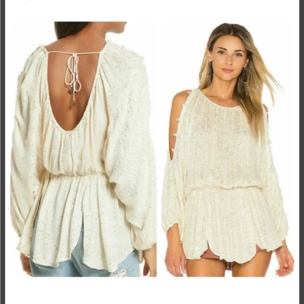 Free People Little Shine Tunic | Ivory, Cream, Mini Gold Sequins | Like New | XS